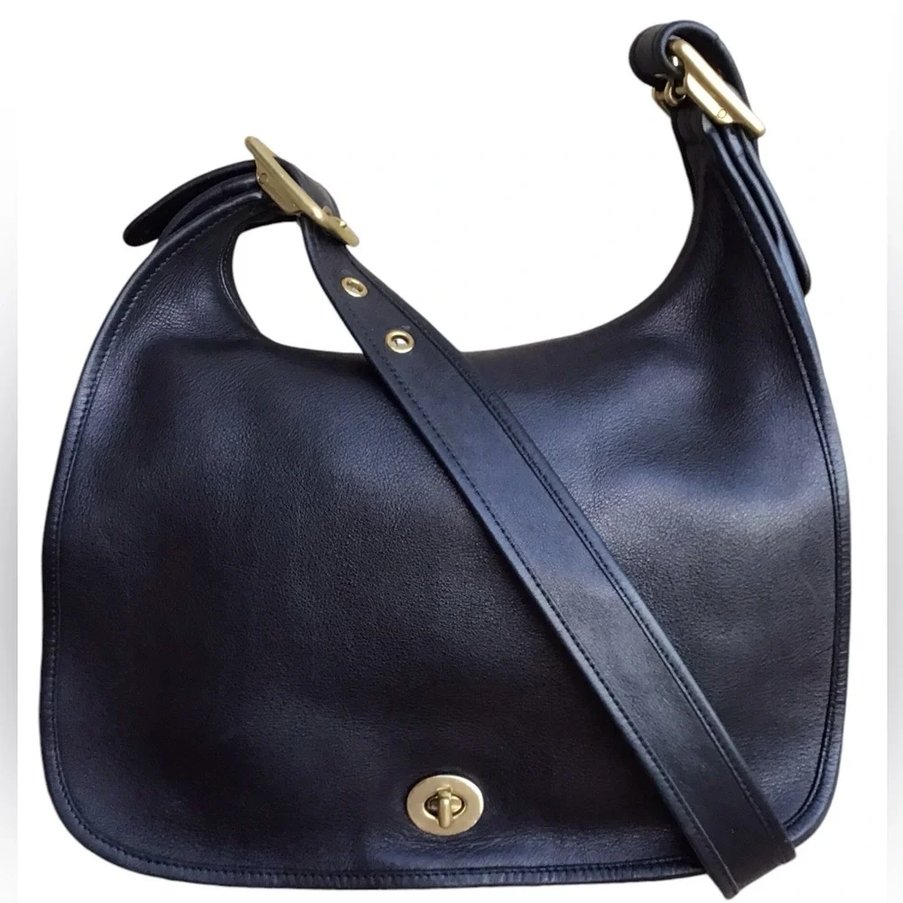 COACH Vintage Legacy Crescent Black Leather Flap Bag